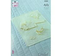King Cole Baby Crochet Pattern Ballet Cardigan Bonnet Shoes and Blanket in 4ply 5565