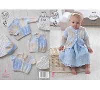 King Cole Baby DK Double Knitting Pattern Lacy Long or Short Sleeve Cardigans Waistcoat & Hat (4675)