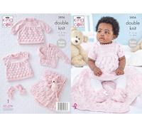 King Cole Baby DK Knitting Pattern Dress Cardigan Blanket & Bootees (5856)