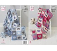 King Cole Baby DK Knitting Pattern Hearts or Star Blanket & Cushion Cover (5734)