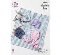 King Cole Baby Double Knit Crochet Pattern Hat Mitts Bootees & Blanket (5415)