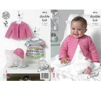King Cole Baby Double Knit Crochet Pattern Lace Effect Dress Cardigan & Hat Cherished DK (4416)