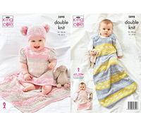 King Cole Baby Double Knit Knitting Pattern Dress Sleeping Bag Blanket & Hat (5898), 14" - 22"