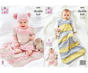 King Cole Baby Double Knit Knitting Pattern Dress Sleeping Bag Blanket & Hat (5898), 14" - 22"