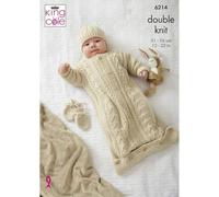 King Cole Baby Double Knit Knitting Pattern Sweater Mittens Sleeping Bag & Hat (6214)