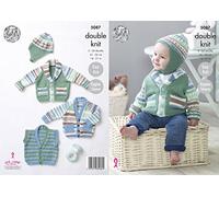 King Cole Baby Double Knitting Pattern Easy Knit Raglan Sleeve Jackets Gilet & Hat (5087)