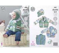 King Cole Baby Double Knitting Pattern Easy Knit Raglan Sleeve Jackets Gilet & Hat (5087)