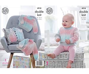 King Cole Baby Double Knitting Pattern Lacy Sweater & Long or Short Sleeve Cardigan (4918)