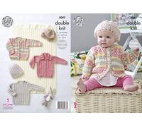King Cole Baby Double Knitting Pattern Simple Cable Blanket Sweater Cardigans & Hat (5082)