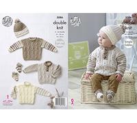 King Cole Baby Double Knitting Pattern Simple Cable Sweaters Hats & Socks (5086),Multicolor,16" - 22" chest