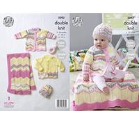 King Cole Baby Double Knitting Pattern Simple Lace Raglan Sleeve Coat Cardigan Blanket & Hat (5083)