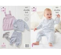 King Cole Baby Double Knitting Pattern Sweater, Pinafore Dress & Pants (6057)
