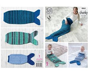 King Cole Baby, Girls & Ladies Mermaid Blankets Knitting Pattern 4865 Chunky