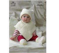 King Cole Baby Hat, Poncho, Booties & Blanket Comfort Chunky Knitting Pattern 3392 by King Cole
