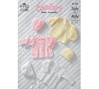 King Cole Baby Jacket, Coat, Bonnet & Hat Comfort Knitting Pattern 3113 3 Ply, 4 Ply