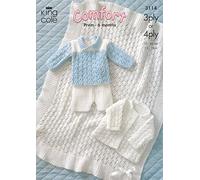 King Cole Baby Jacket, Shawl, Sweater, Shorts 3 Ply & 4 Ply Knitting Pattern 3114