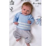 King Cole Baby Jacket, Sweater, Gilet & Moccasins Comfort Knitting Pattern 3695 4 Ply, DK
