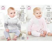 King Cole Baby Pure DK Knitting Pattern 5778 - Easy Cardigans, Sweaters Pattern - 14-22 Inches