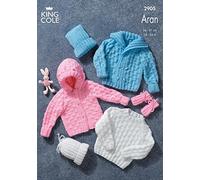 King Cole Baby Sweater, Jacket, Mitts & Hat Aran Knitting Pattern 2905 by King Cole