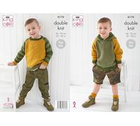 King Cole Boy's Easy Knitting Pattern, Double Knit Sweater and Hoodie (6176), 22” - 30” (56cm - 76cm)
