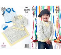 King Cole Boys, Sweater, Tank Top, Hat & Blanket Smarty Baby Knitting Pattern 4447 DK