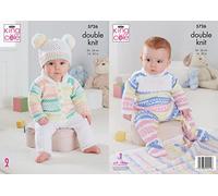 King Cole Cherish DK & Cherished DK Knitting Pattern 5726 - Cardigans, Onesies, Trousers, Headwear, Blankets Pattern - 14-22 Inches