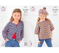 King Cole Children’s Knitting Pattern Double Knit Overtop, Cardigan and Beret (6139), 22” - 30” (56cm - 76cm)