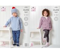 King Cole Children's Easy Knitting Pattern, Raglan Sleeve, Double Knit Sweater, Cardigan and Hat (6184), 22” - 26” (56cm - 66cm)