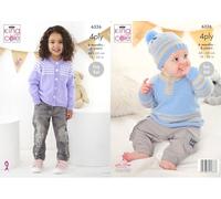 King Cole Childs Knitting Pattern 4Ply Babies Cardigan Sweater & Hat (6326)