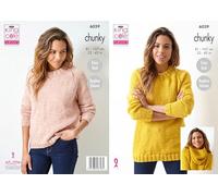 King Cole Chunky Knitting Pattern - 6039 Ladies Sweaters & Cowl