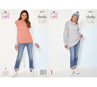 King Cole Chunky Knitting Pattern - 6075 Ladies Sweater, Tank Top & Hat