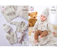 King Cole Chunky Knitting Pattern - 6085 Jacket, Cardigan, Gilet, Hat & Blanket