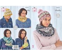 King Cole Chunky Knitting Pattern - 6113 Scarf, Snoods, Hats & Fingerless Gloves