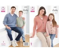 King Cole Chunky Knitting Pattern - 6280 Family Chunky Sweaters & Cardigans (2 Designs)