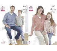 King Cole Chunky Knitting Pattern - 6280 Family Chunky Sweaters & Cardigans (2 Designs)