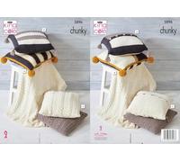 King Cole Chunky Knitting Pattern Cable Knit Throw Blanket & Cushion Covers (5896), Multi