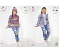 King Cole Chunky Knitting Pattern Childrens Sweater, Cardigan and Hat (6071), 24'' - 32''