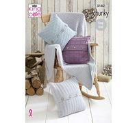 King Cole Chunky Knitting Pattern Easy Knit Blanket & Rib Check or Garter Stitch Cushions (5182)