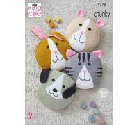 King Cole Chunky Knitting Pattern - Knitted Animal Cushion Covers