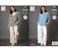 King Cole Chunky Knitting Pattern Pamphlet - 6386 Ladies Short Sleeved Tunic Tops (2 Designs)