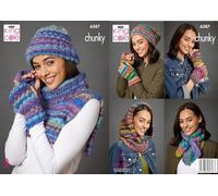 King Cole Chunky Knitting Pattern Pamphlet - 6387 Ladies Assessories (8 Designs)