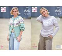 King Cole Chunky Knitting Pattern Pamphlet - 6413 Cardigan & Sweater (32-46ins)