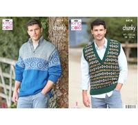King Cole Chunky Knitting Pattern Pamphlet - 6414 Men's Tank Top & Sweater (38-52 ins)