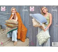 King Cole Chunky Knitting Pattern Pamphlet - 6415 Cushion Covers & Throw (7 Designs)