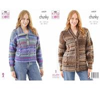 King Cole Chunky Knitting Pattern Pamphlet - 6429 Ladies Sweater & Cardigan (32-50ins)
