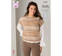 King Cole Chunky Knitting Pattern Pamphlet - 6479 Ladies Sweater & Top (32-44ins)