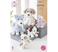 King Cole Crochet Pattern Small & Large Yummy Stuffed Dog Toys (9191)
