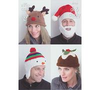 King Cole DK & Chunky Adults Christmas Hat Knitting Pattern Snowman Rudolph Christmas Pud Santa