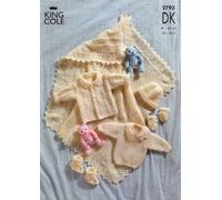 King Cole DK Knitting Pattern 2793 : Baby Shawl and Jacket and Sweater and Hat and Mittens and Bootees (To Fit Chest 16-18in Shawl Size 36x36in)