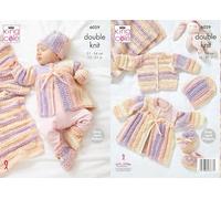King Cole Double Knit Baby DK Knitting Pattern Cardigan Matinee Coat Hat Bootees & Blanket (6029), 12'' - 21''